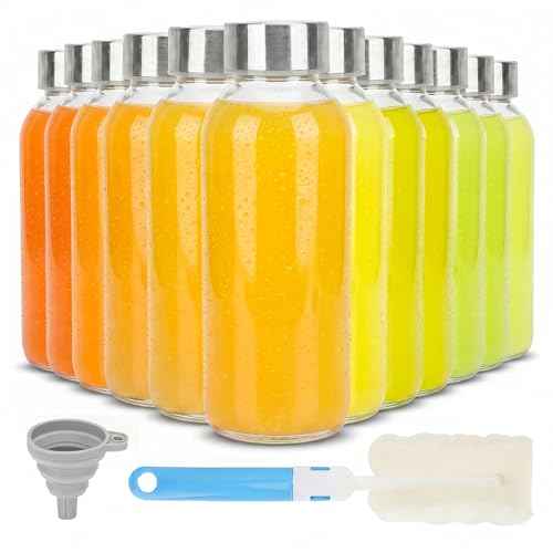 Glass Water Bottles with Stainless Steel Lids 12 oz (12 Count)