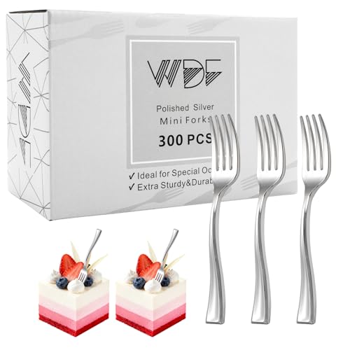 300 Pieces Silver Mini Forks 4 Inches Silver Appetizer forks Forks Plastic Tasting Forks Perfect for Weddings Small Appetizers and Desserts (300 Count)