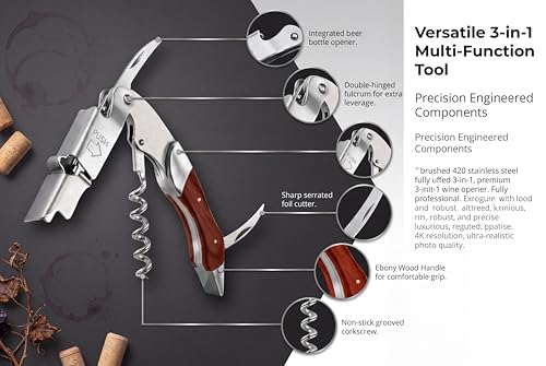 Professional Waiter Corkscrew Wine Key for Bartenders Set of 3 (3 Count)