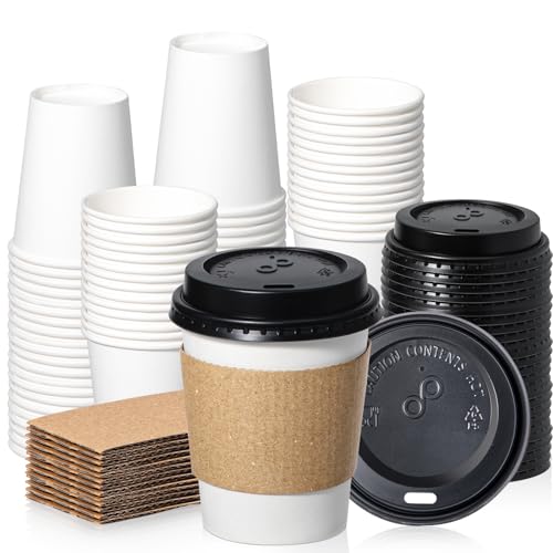 50 Pack 8 oz Disposable Coffee Cups with Lids (50 Count)
