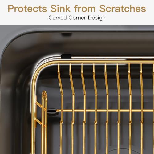 Gold Dish Drying Rack in Sink with Utensil Holder