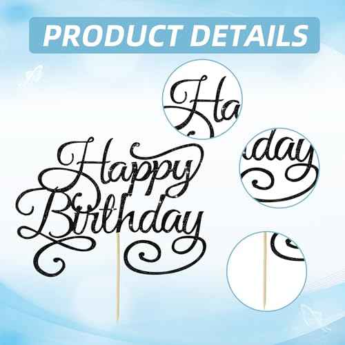 Happy Birthday Cake Topper Black Glitter Happy Birthday Cake Bunting Decoration Birthday Party Cake Decoration Supplies