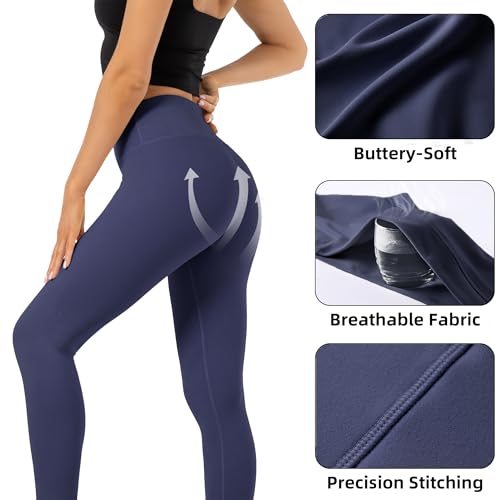 High Waist Butt Lifting Leggings for Women Buttery Soft Breathable Yoga Pants with Hidden Pocket Tummy Control Gym Navy