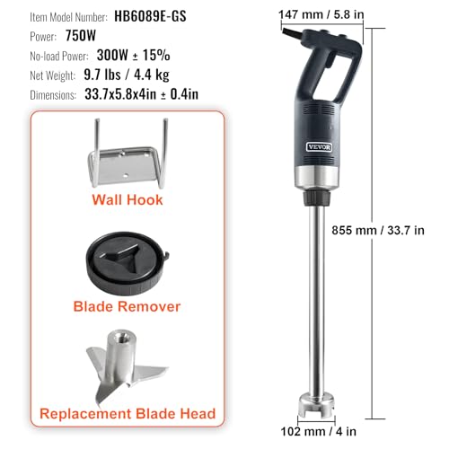 Commercial Immersion Blender 750W 20" Heavy Duty Kitchen Hand Mixer