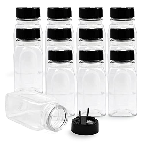 Plastic Spice Jars Bottle Containers with Black Cap (12 Count)