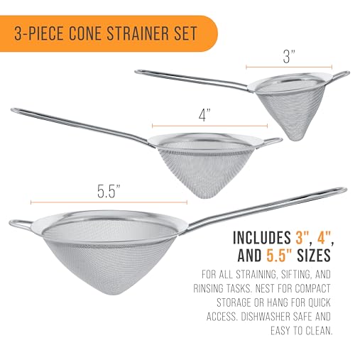 Set of 3 Stainless Steel Conical Strainers (3 Count)