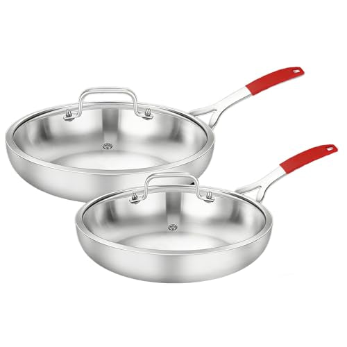 Tri Ply Stainless Steel Frying Pan Set 10.2" 12.2" kitchen skillet