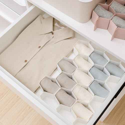 Drawer Divider Organizer Adjustable DIY Grid Honeycomb Drawer Divider for Underwear Belt Scarf Socks White (8 Count)