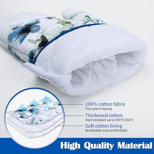 Blue Watercolor Flower Oven Mitts and Pot Holder Set (2 Count)