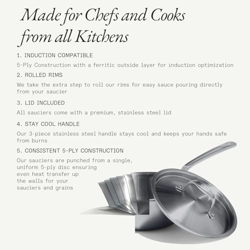 Cookware 5 Quart Stainless Steel Saucier Pan