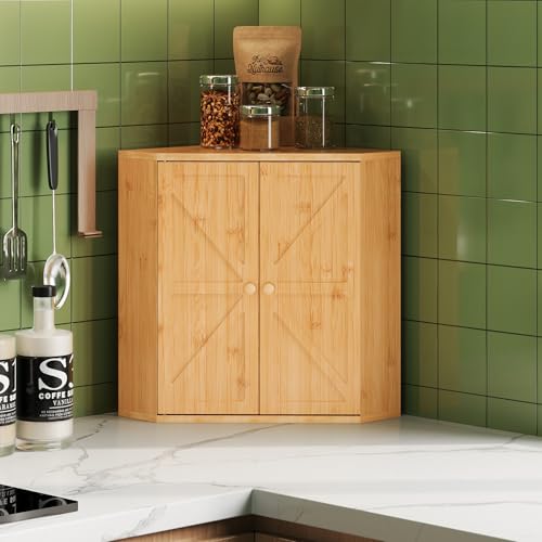 Corner Bread Box for Kitchen Counter Double Layer Bamboo Bread Storage Container Large Capacity Bread Storage Bin Farmhouse Breadbox Organizer