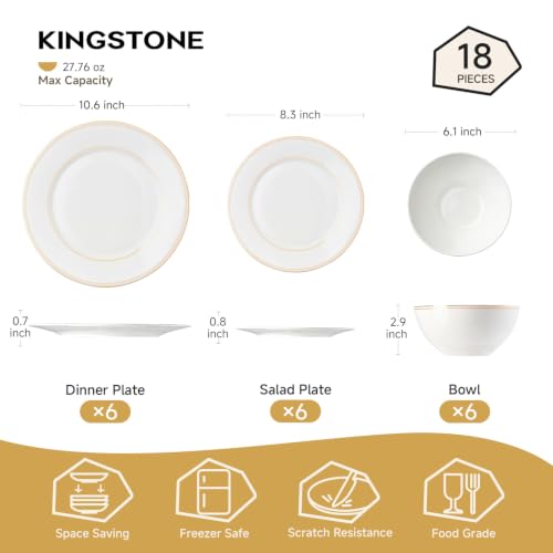 18Pcs Gold Trim White Bone China Set