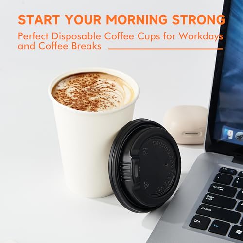 100 Pack 12 oz Disposable Coffee Cups with Lids (100 Count)