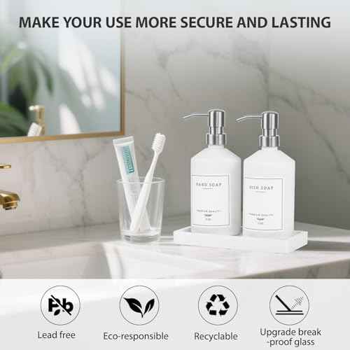 White Glass Soap Dispenser for Kitchen (2 Count)