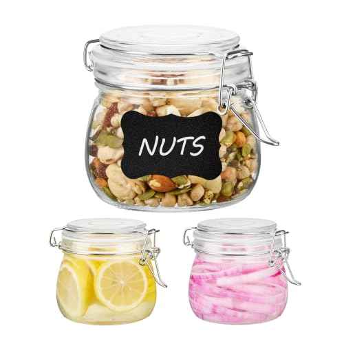 16oz Glass Food Storage Jars with Airtight Clamp Lids (3 Count)