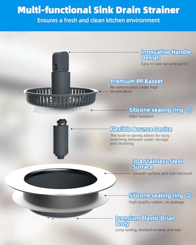 3 in 1 Kitchen Sink Drain Strainer and Stopper Combo