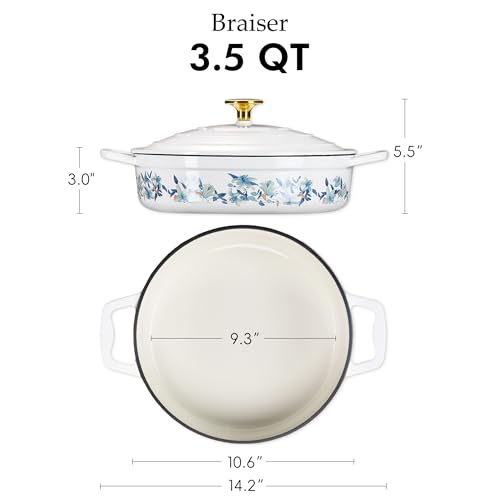 3.5QT Enameled Cast Iron Braiser Pan