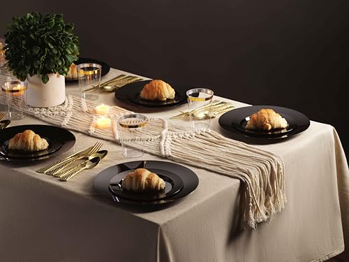 100 Elegant Black Plastic Plates Set (100 Count)