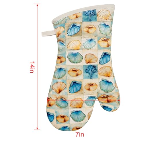 Oven Mitts Gloves 1 Pair Heat Resistant 480 ℉ Non Slip Clear Silicone Printed Shell Comfortable Cotton Lining Kitchen Men Cooking Barbecue Machine Washable (32 Ounce)