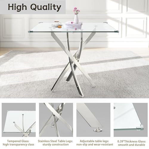 36" Square Glass Dining Table Set for 4