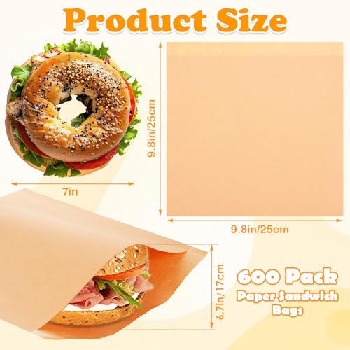 600 Pack Paper Sandwich Bags 10x10 inch Wax Paper Bags for Bakery (600 Count)