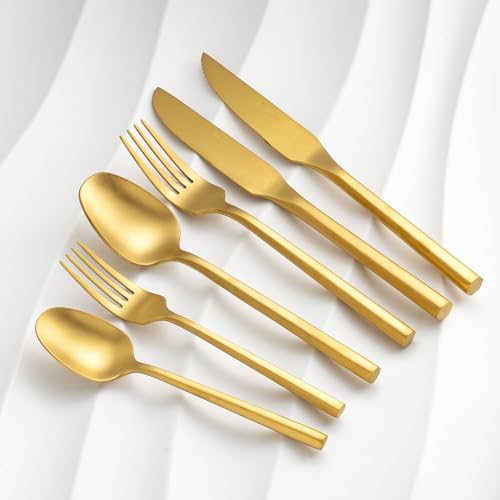 Gold Silverware Set with Steak Knives (24 Count)