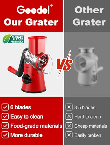 Rotary Cheese Grater Vegetable Shredder With 6 Interchangeable Blades No Slip Suction Base