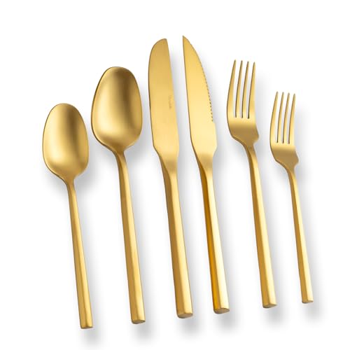 Gold Silverware Set with Steak Knives (24 Count)