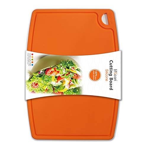 Thick Silicone Cutting Board 12.6'' x 9.1'' Juice Grooves Easy Grip Handle Dishwasher Safe