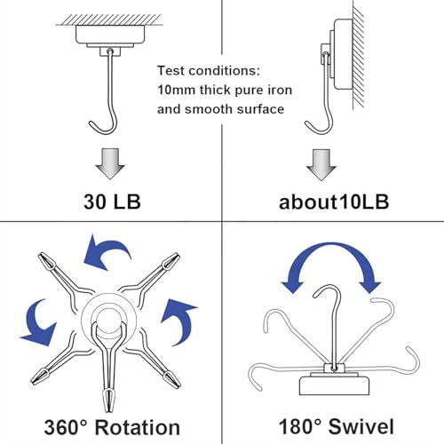 Swivel Swing Black Magnetic Hooks (10 Count)