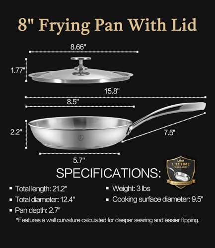 8 Inch 316 Stainless Steel Frying Pan with Lid