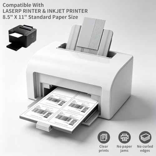 6 up 3-1/3“ x 4” Sticker Labels Shipping Address Labels for Laser & Inkjet Printers, 100 Sheets, Total 600 Labels (600 Count)