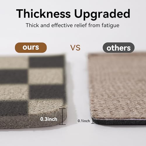 Kitchen Rugs Kitchen Mats for Floor Non Slip Beige Checkered 17"x47" (5.5556 Sq Ft)