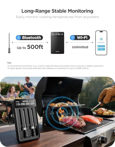 Smart Wireless Meat Thermometer Digital 4 Probes with App Alarm (4 Count)