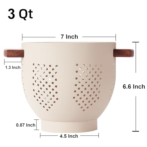 Metal Colander with Wood Handle and Stable Base