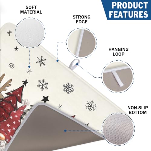 Winter Snowman Gnome Dish Drying Mat Xmas Tree Dishes Pad 18"x24" Microfiber Fast Dry Dish Drainer Rack Mats Kitchen Countertop Accessories