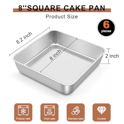 6 Pack 8 x 8 Inch Square Baking Cake Pan (6.49 Count)