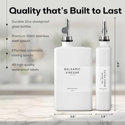 Luxury Glass Olive Oil Dispenser Bottle for Kitchen by Brighter Barns (2 Count)