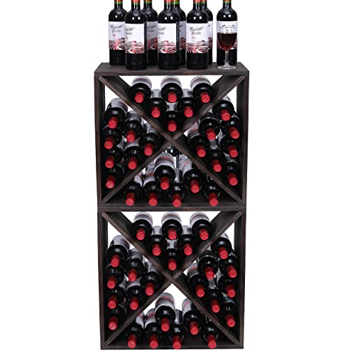 Wine Racks countertop Solid Wood Stackable Storage Rustic Retro Cube 48 (48 Count)