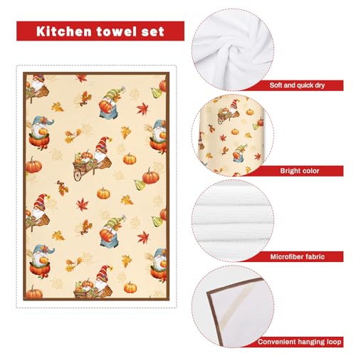 Thanksgiving Gnome Kitchen Towels and Oven Mitts Set (4 Count)
