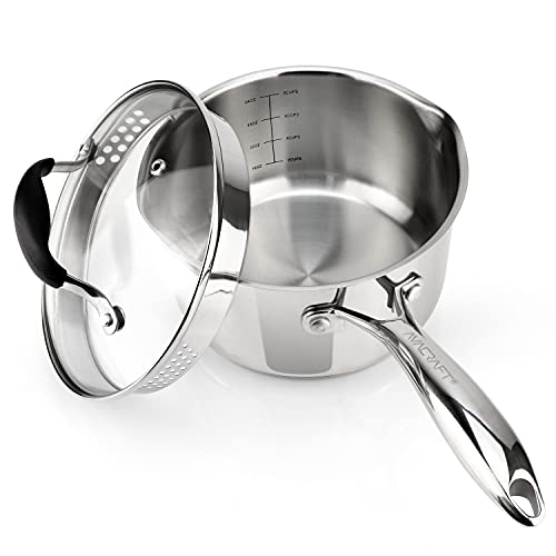 2.5 Quart Stainless Steel Saucepan with Glass Strainer Lid