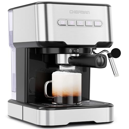 6-in-1 Espresso Machine with Steamer, One-Touch Single or Double Shot Maker, Coffee Cappuccino Machine, Latte Built-In Milk Frother Stainless Steel