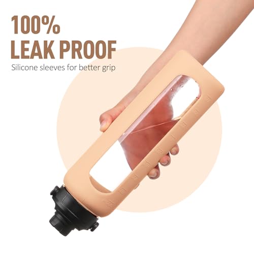 32oz Glass Water Bottle with Straw and 2 Lids