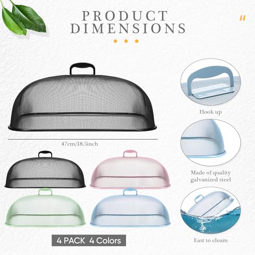 4 Pcs Metal Mesh Screen Food Cover for Outdoors Set Large 18.5 Inch Mesh Food Tents for Picnic Indoor Plate (4 Count)