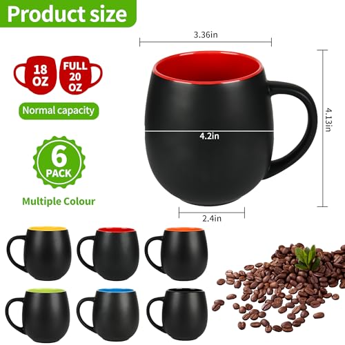 20oz ceramic Coffee Mug Sets Matte Black Porcelain Mug Multiple colors Cups for Coffee (6 Count)