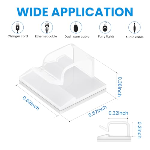 30 Pcs Adhesive Cable Clips for Cord Management Under Desk Nightstand Phone PC Charger Plug Speaker TV Cord Holder Keeper Hook Wall Wire Organizer Car Dash Cam Ethernet Christmas Light (30 .)