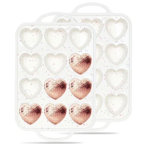 12 Cup Heart Shaped Silicone Muffin Pan for Baking with Metal Frame