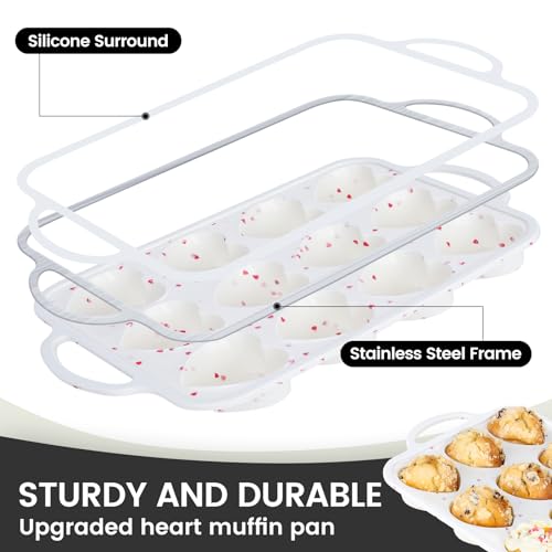 Silicone Heart Shaped Muffin Pan with Metal Reinforced Frame (2 Count)