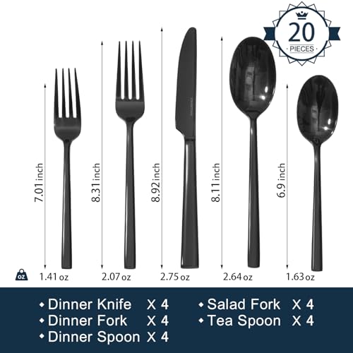 Black Silverware Set for 4 (20 Count)