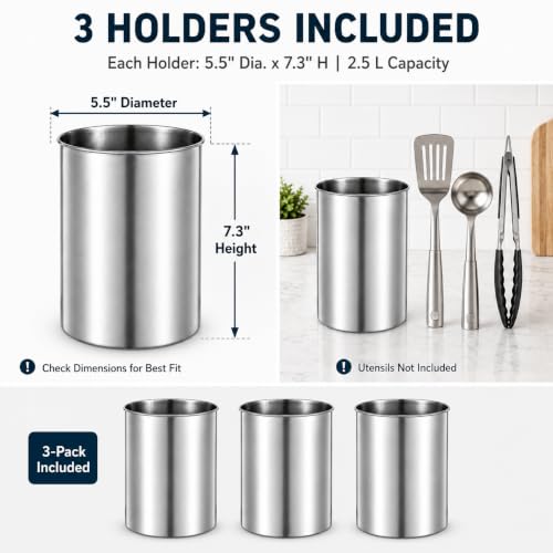 3 Pack Large Stainless Steel Utensil Holders (3 Count)